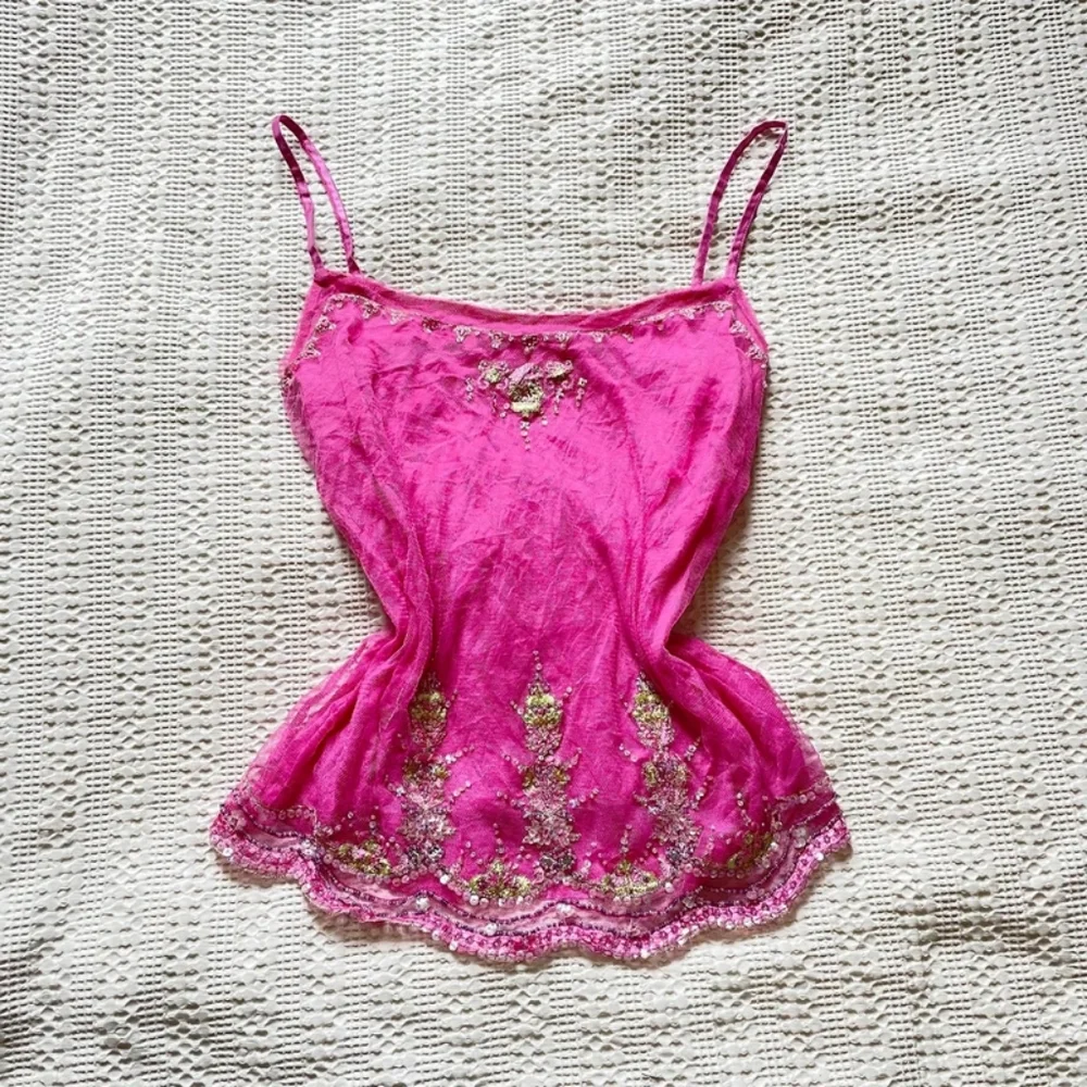 pink gold sequin Ibiza sparkly fairy flowy summer cami - Picture 1 of 1